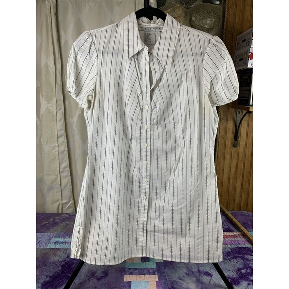 Fred David Tops - Fred David Womens Large Stretch Stripe Gold Metallic Thread Tunic Blouse